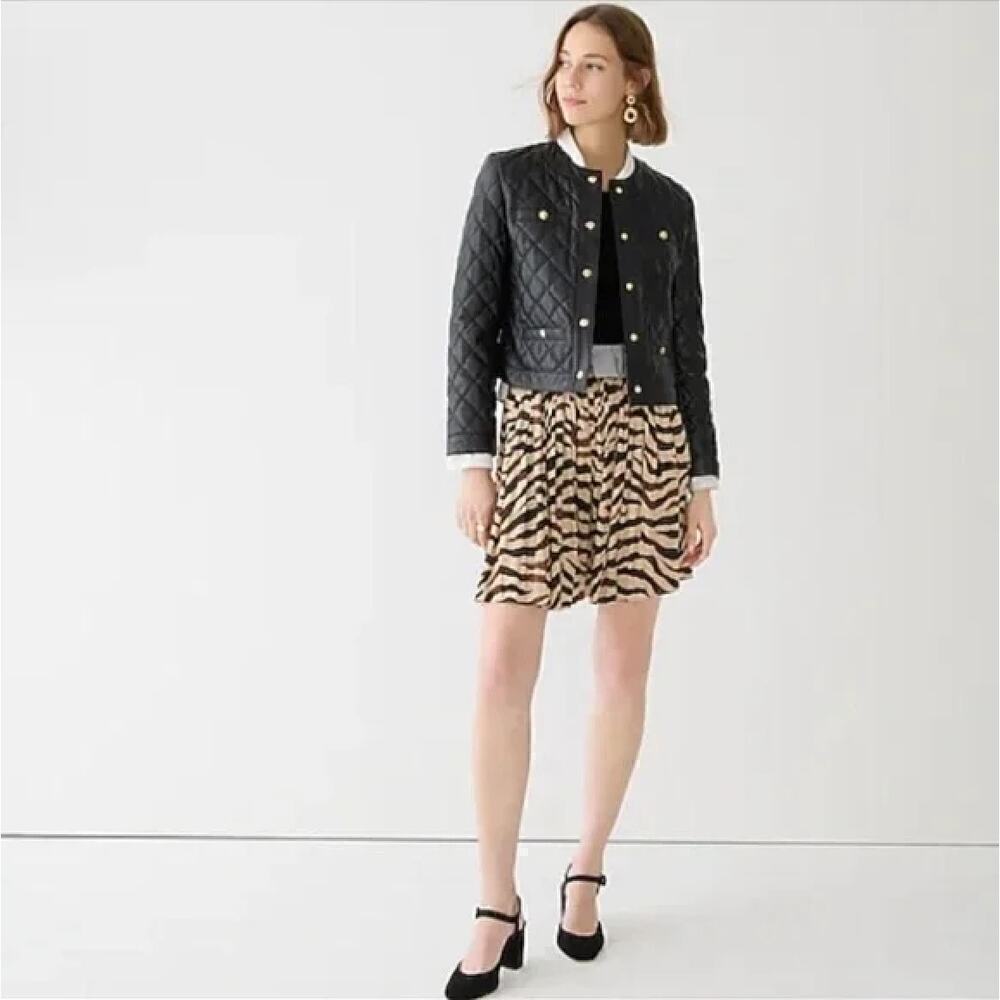 J.Crew Featherweight Satin Pleated Mini Skirt in Zebra Stripe‎ Brown Beige, Sz 2 - Picture 12 of 12